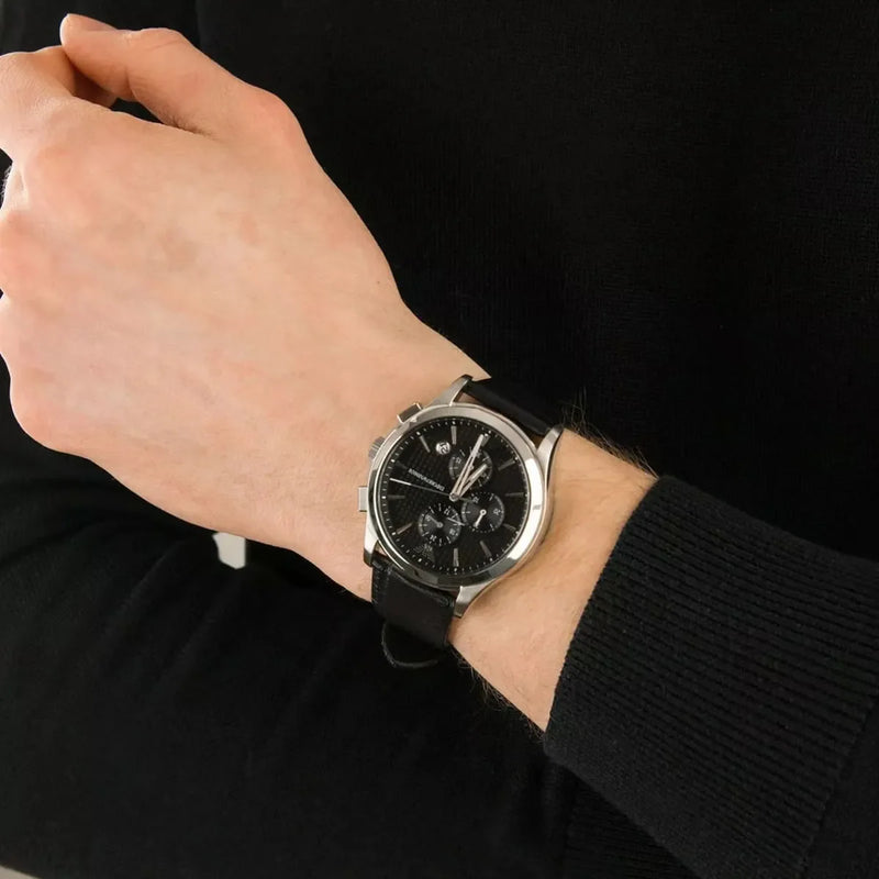 Emporio Armani Paolo Chronograph Black Dial Black Leather Strap Watch For Men - AR11530 Buy Now By Emporio Armani