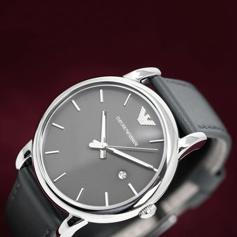 Emporio Armani Classic Quartz Grey Dial Grey Leather Strap Watch For Men - AR1730 Buy Now By Emporio Armani
