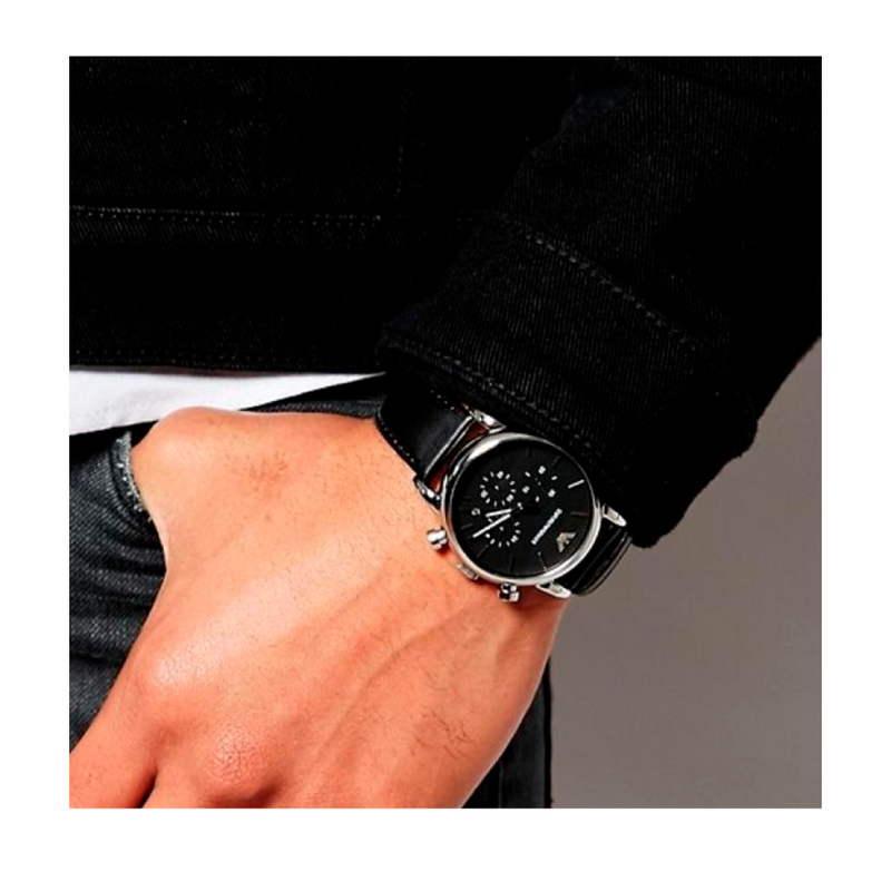 Emporio Armani Classic Chronograph Black Dial Black Leather Strap Watch For Men - AR1733 Buy Now By Emporio Armani