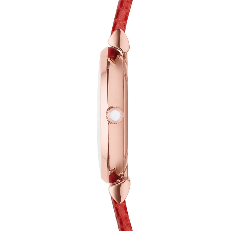 Emporio Armani Gianni T Bar Silver Dial Red Leather Strap Watch For Women - AR1876 Buy Now By Emporio Armani