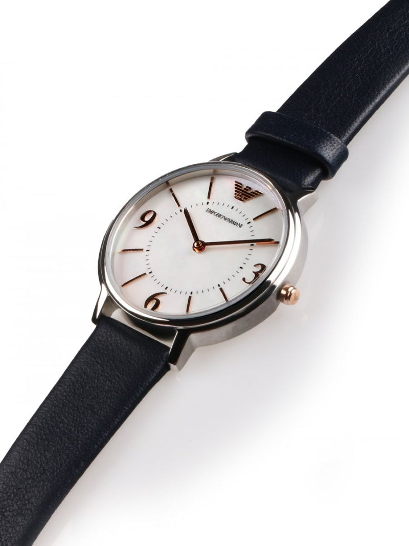 Emporio Armani Kappa White Mother of Pearl Dial Black Leather Strap Watch For Women - AR2509 Buy Now By Emporio Armani