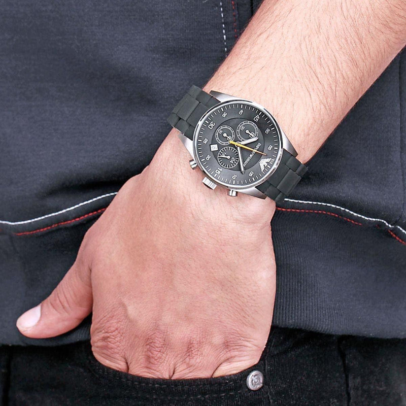 Emporio Armani Sportivo Chronograph Black Dial Black Strap Watch For Men - AR5858 Buy Now By Emporio Armani