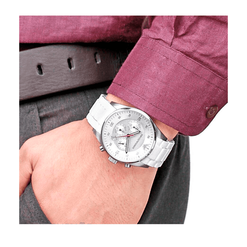 Emporio Armani Sport Chronograph White Dial White Silicone Strap Watch For Men - AR5859 Buy Now By Emporio Armani
