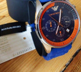 Emporio Armani Chronograph Blue Dial Blue Rubber Strap Watch For Men - AR5864 Buy Now By Emporio Armani