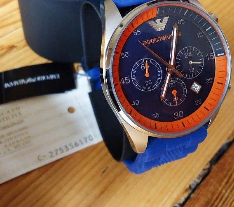 Emporio Armani Chronograph Blue Dial Blue Rubber Strap Watch For Men - AR5864 Buy Now By Emporio Armani