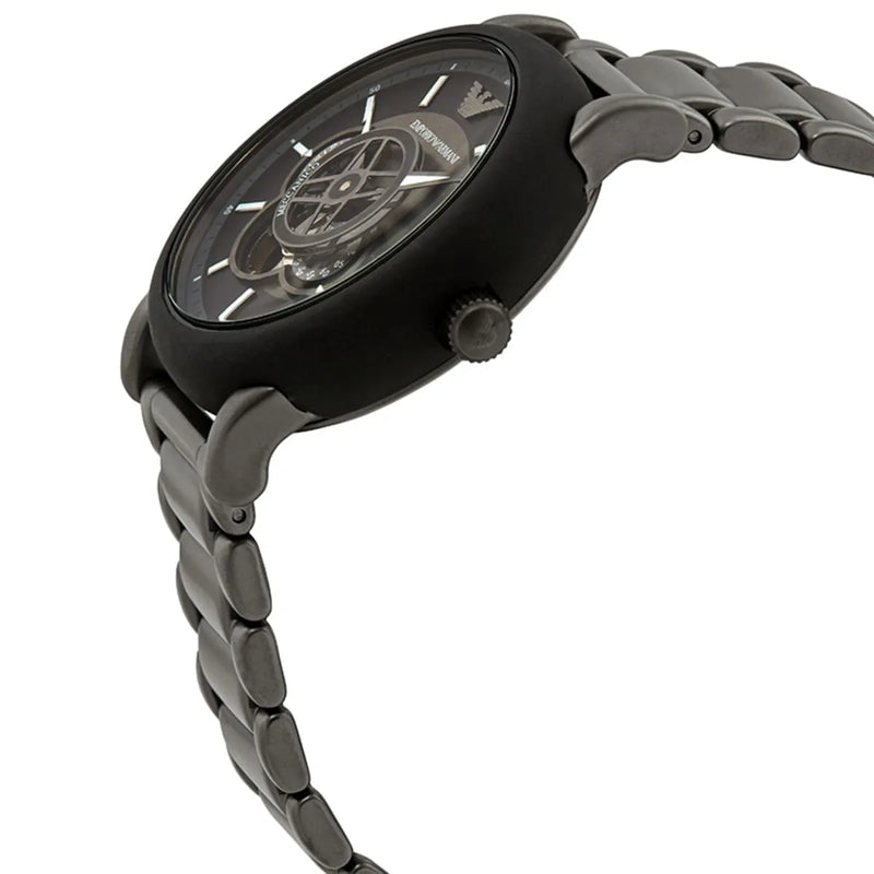 Emporio Armani Meccanico Automatic Black Dial Black Steel Strap Watch For Men - AR60010 Buy Now By Emporio Armani