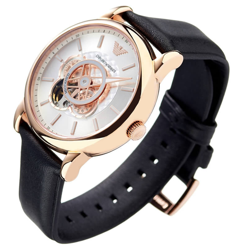 Emporio Armani Luigi Automatic Silver Dial Black Leather Strap Watch For Men - AR60013 Buy Now By Emporio Armani