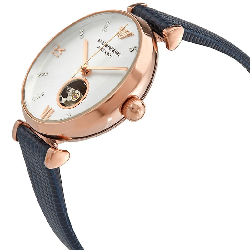Emporio Armani Gianni T-Bar Analog Silver Dial Blue Leather Strap Watch For Women - AR60020 Buy Now By Emporio Armani