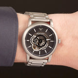 Emporio Armani Meccanico Automatic Skeleton Black Dial Silver Steel Strap Watch For Men - AR60021 Buy Now By Emporio Armani