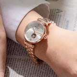 Emporio Armani Meccanico Gianni T-Bar Silver Dial Rose Gold Steel Strap Watch For Women - AR60023