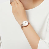 Emporio Armani Meccanico Gianni T-Bar Silver Dial Rose Gold Steel Strap Watch For Women - AR60023