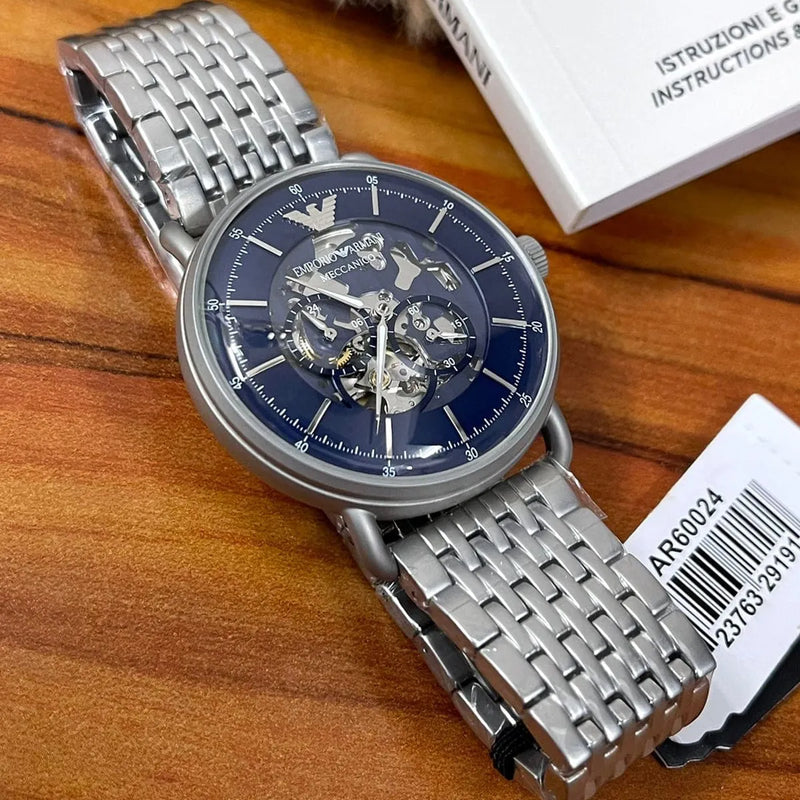 Emporio Armani Aviator Multifunction Blue Dial Silver Mesh Bracelet Watch For Men - AR60024 Buy Now By Emporio Armani