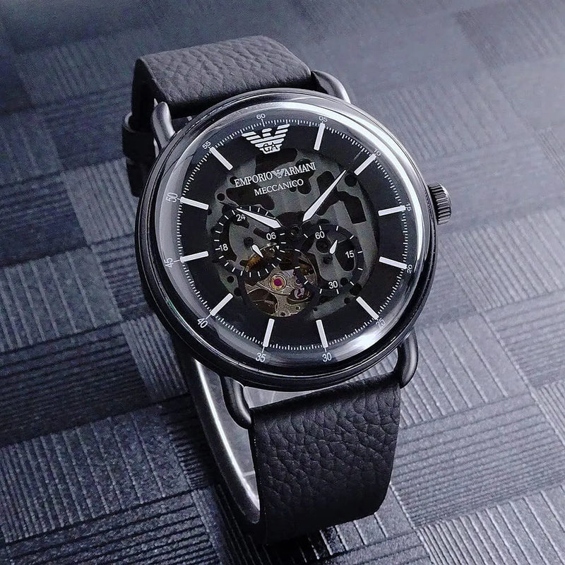 Emporio Armani Aviator Chronograph Black Dial Black Leather Strap Watch For Men - AR60028 Buy Now By Emporio Armani