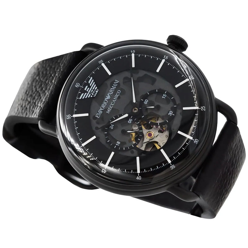 Emporio Armani Aviator Chronograph Black Dial Black Leather Strap Watch For Men - AR60028 Buy Now By Emporio Armani