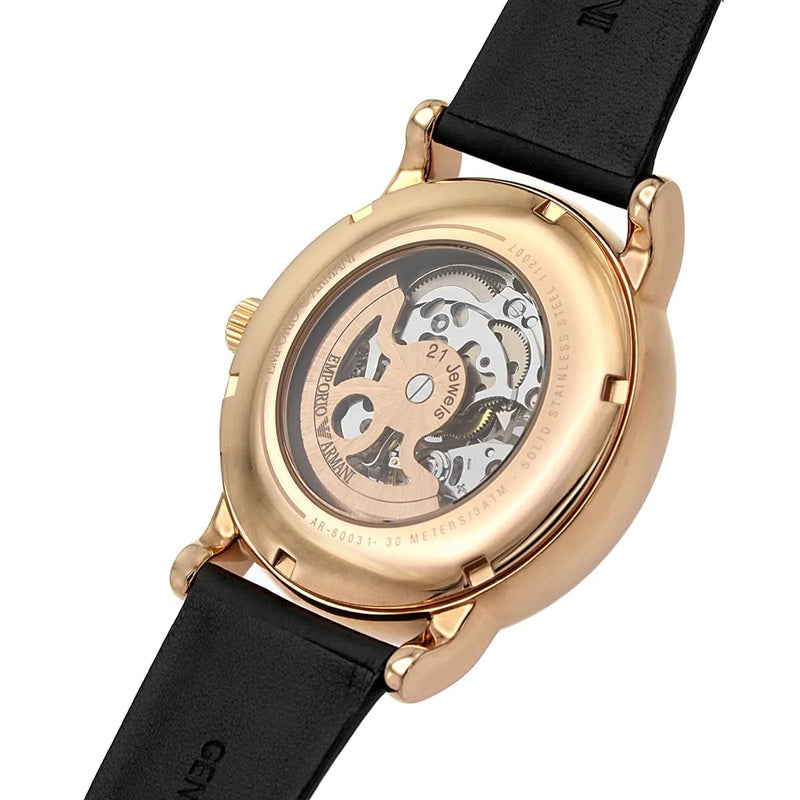 Emporio Armani Meccanico Skeleton Silver Dial Black Leather Strap Watch For Men - AR60031 Buy Now By Emporio Armani