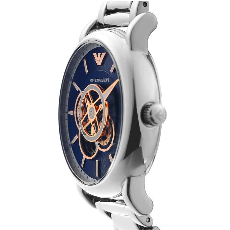 Emporio Armani Luigi Chronograph Skeleton Blue Dial Silver Steel Strap Watch For Men - AR60036 Buy Now By Emporio Armani