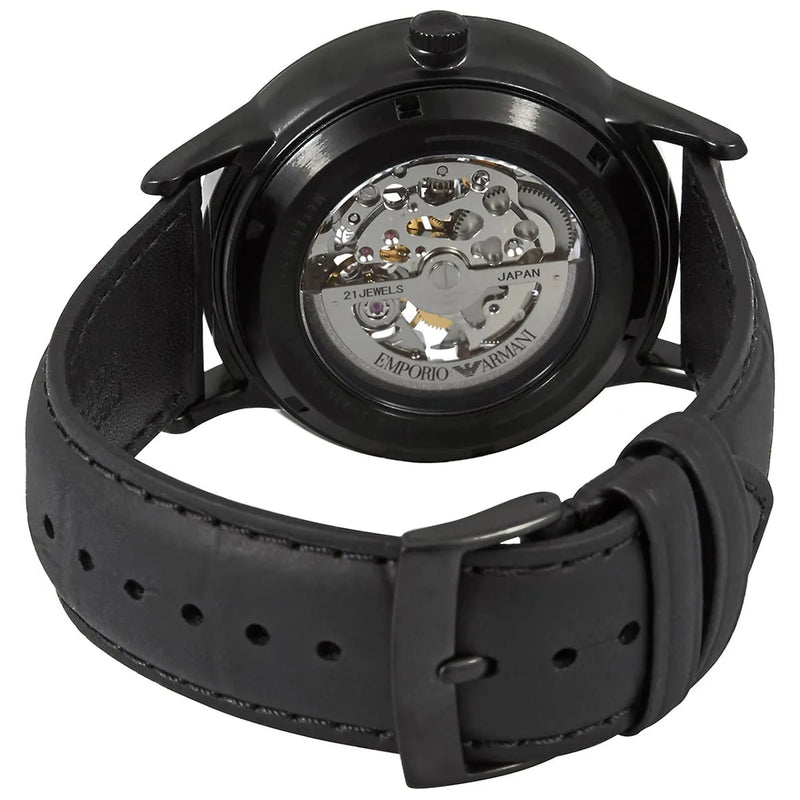 Emporio Armani Meccanico Automatic Black Dial Black Leather Strap Watch For Men - AR60042 Buy Now By Emporio Armani