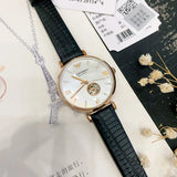 Emporio Armani Gianni T Bar Mother of Pearl White Dial Black Leather Strap Watch For Women - AR60047 Buy Now By Emporio Armani
