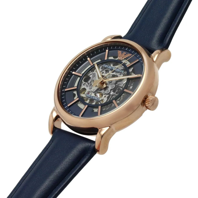 Emporio Armani Meccanico Automatic Blue Dial Blue Leather Strap Watch For Men - AR60050 Buy Now By Emporio Armani