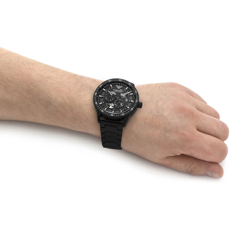 Emporio Armani Meccanico Automatic Black Dial Black Steel Strap Watch For Men - AR60054 Buy Now By Emporio Armani