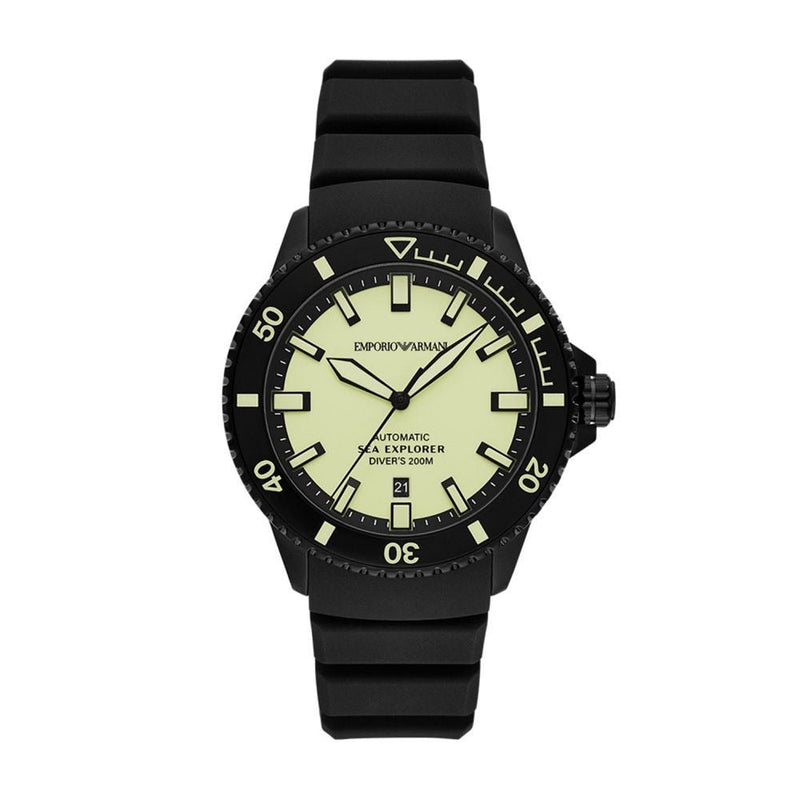 Emporio Armani Sea Explorer Automatic Yellow Dial Black Silicone Strap Watch For Men - AR60085 Buy Now By Emporio Armani