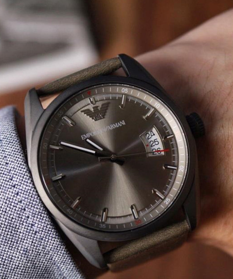 Emporio Armani Sportivo Quartz Silver Dial Brown Leather Strap Watch For Men - AR6079 Buy Now By Emporio Armani
