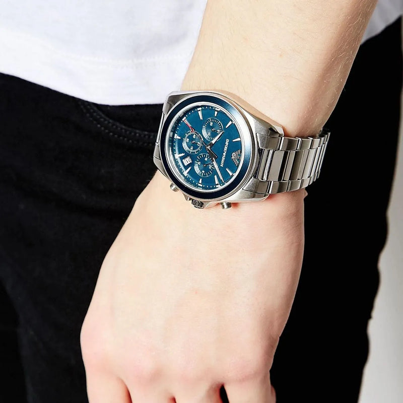 Emporio Armani Sportivo Chronograph Blue Dial Silver Steel Strap Watch For Men - AR6091 Buy Now By Emporio Armani