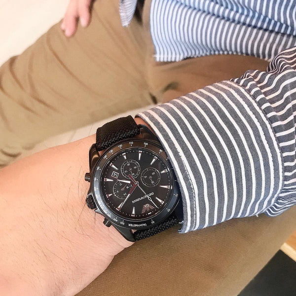 Shop Emporio Armani Giovanni Chronograph Black Dial Black Rubber Strap Watch For Men - AR11028 in USA