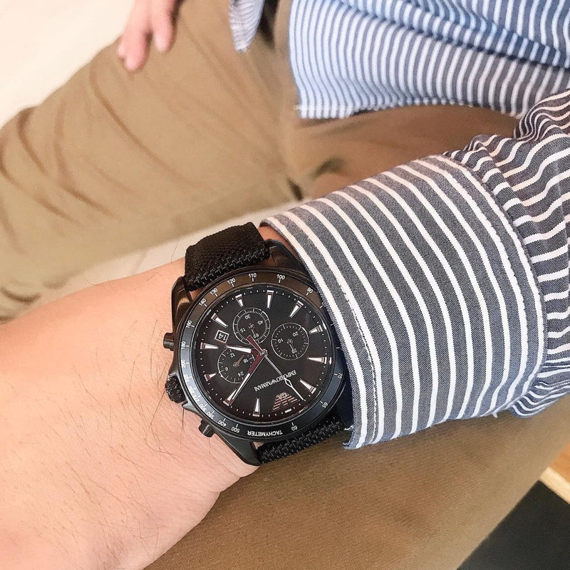 Emporio Armani Giovanni Chronograph Black Dial Black Rubber Strap Watch For Men - AR11028 Buy Now By Emporio Armani