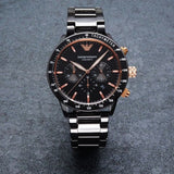Emporio Armani Mario Ceramic Chronograph Black Dial Black Steel Strap Watch For Men - AR70002 Buy Now By Emporio Armani