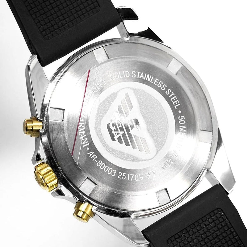 Emporio Armani Sigma Chronograph lack Dial Black Rubber Strap Watch For Men - AR80003 Buy Now By Emporio Armani