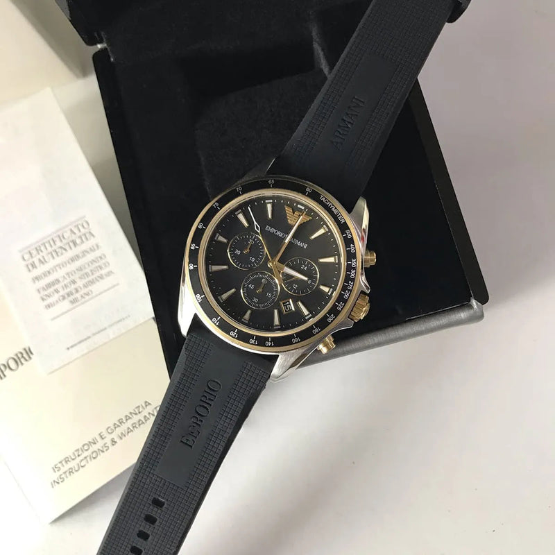 Emporio Armani Sigma Chronograph lack Dial Black Rubber Strap Watch For Men - AR80003 Buy Now By Emporio Armani