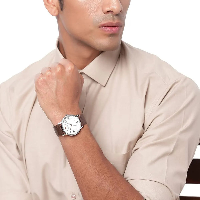 Emporio Armani Kappa Quartz White Dial Brown Leather Strap Watch For Men - AR80006 Buy Now By Emporio Armani