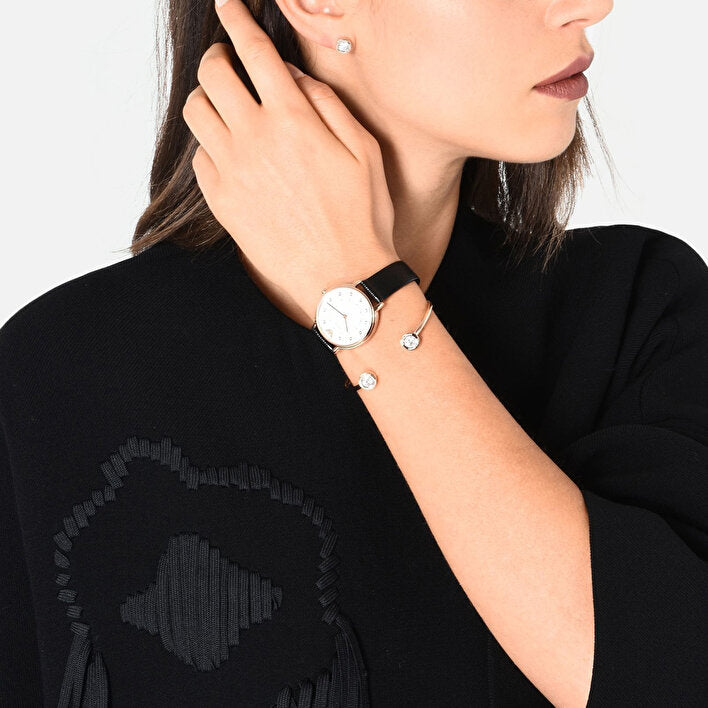 Emporio Armani Kappa Mother of Pearl Dial Black Leather Strap Watch For Women - AR80011 Buy Now By Emporio Armani