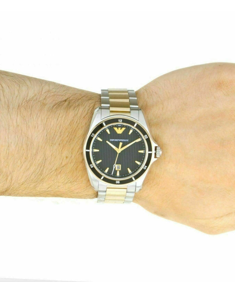 Emporio Armani Quartz Black Dial Two Tone Steel Strap Watch For Men - AR80017 Buy Now By Emporio Armani