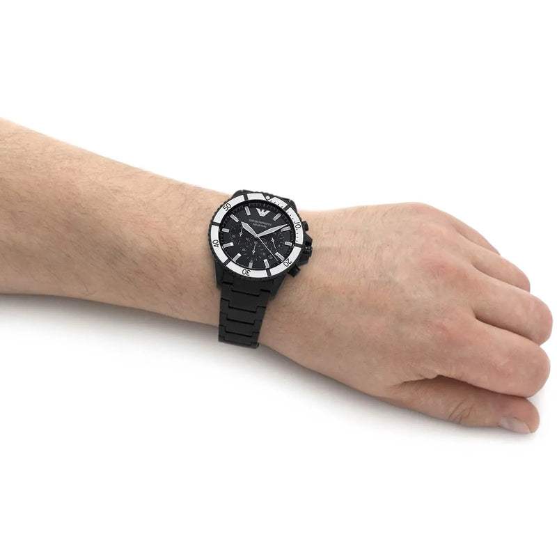 Emporio Armani Diver Chronograph Black Dial Black Steel Strap Watch For Men - AR80050 Buy Now By Emporio Armani