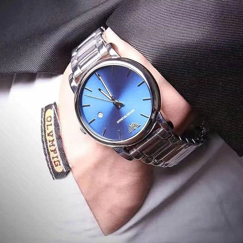 Emporio Armani Dress Analog Blue Dial Silver Steel Strap Watch For Men - AR8033 Buy Now By Emporio Armani