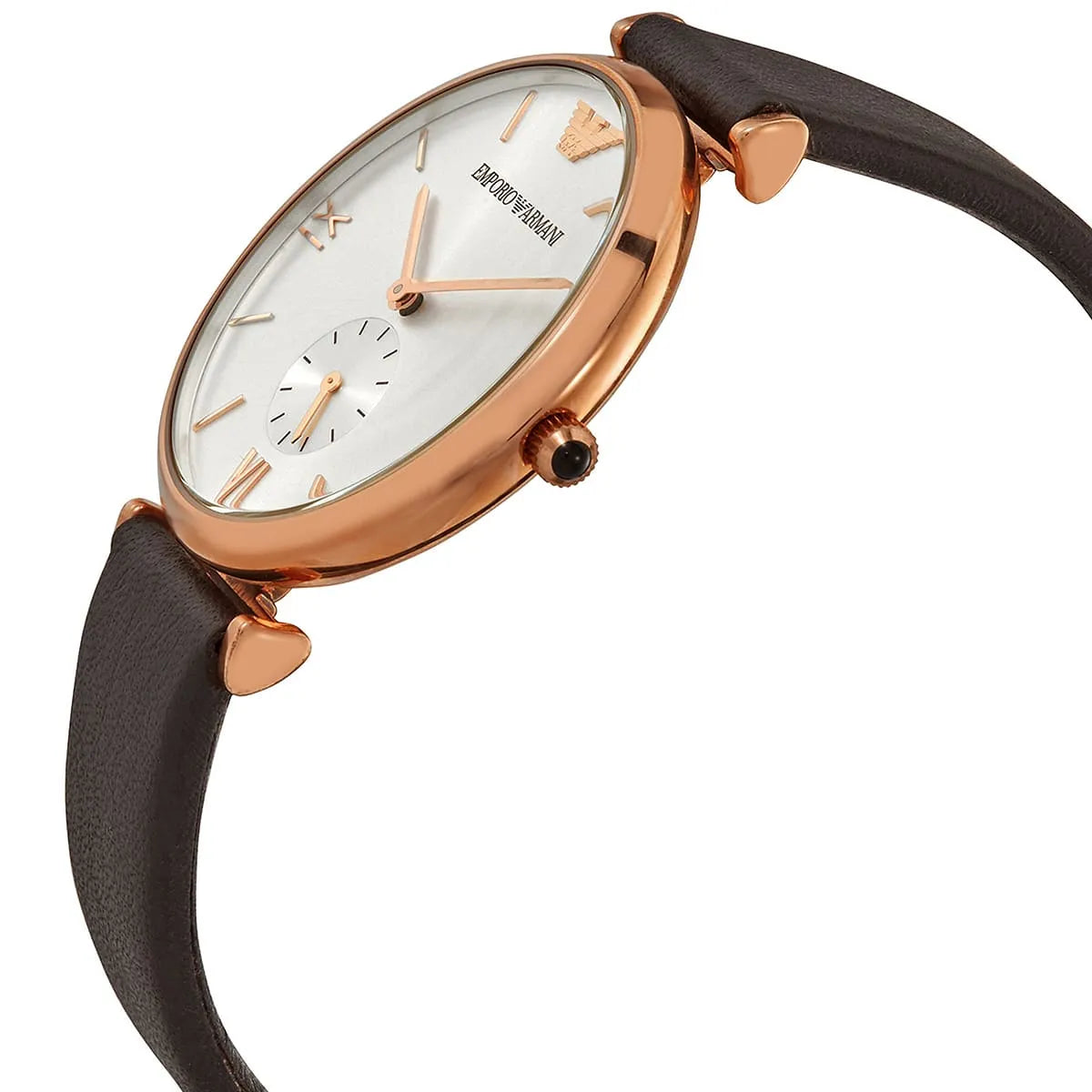 Emporio Armani Classic Analog Silver Dial Brown Leather Strap Watch For Men - AR9038