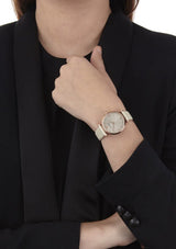 Emporio Armani Gianni T Bar Light Brown Dial White Leather Strap Watch For Women - AR1769 Buy Now By Emporio Armani