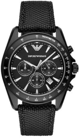 Emporio Armani Sigma Chronograph Black Dial Black Leather Strap Watch For Men - AR6131 Buy Now By Emporio Armani