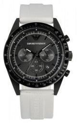 Emporio Armani Sportivo Chronograph Black Dial White Rubber Strap Watch For Men - AR6112 Buy Now By Emporio Armani