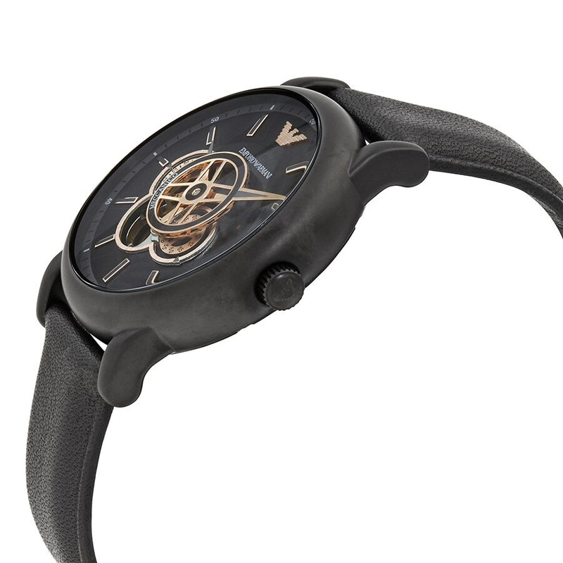 Emporio Armani Luigi Automatic Skeleton Black Dial Black Leather Strap Watch For Men - AR60012 Buy Now By Emporio Armani