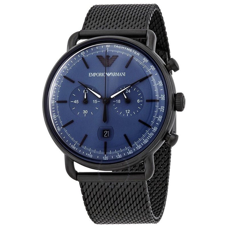 Emporio Armani Aviator Chronograph Blue Dial Black Mesh Bracelet Watch For Men - AR11201 Buy Now By Emporio Armani