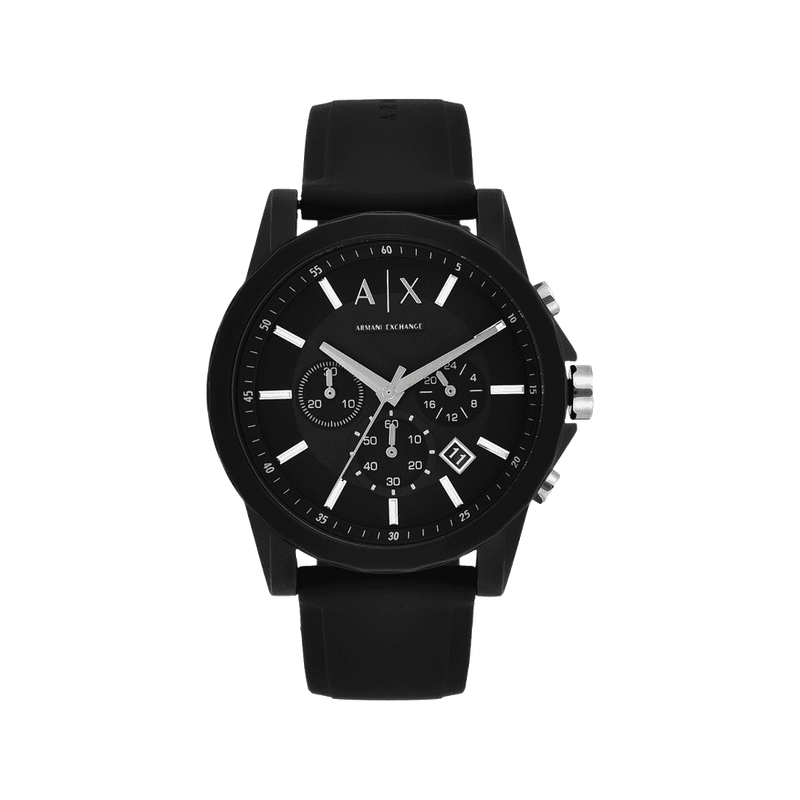 Armani Exchange Outerbanks Chronograph Black Dial Black Silicone Strap Watch For Men - AX1326 Buy Now By Armani Exchange