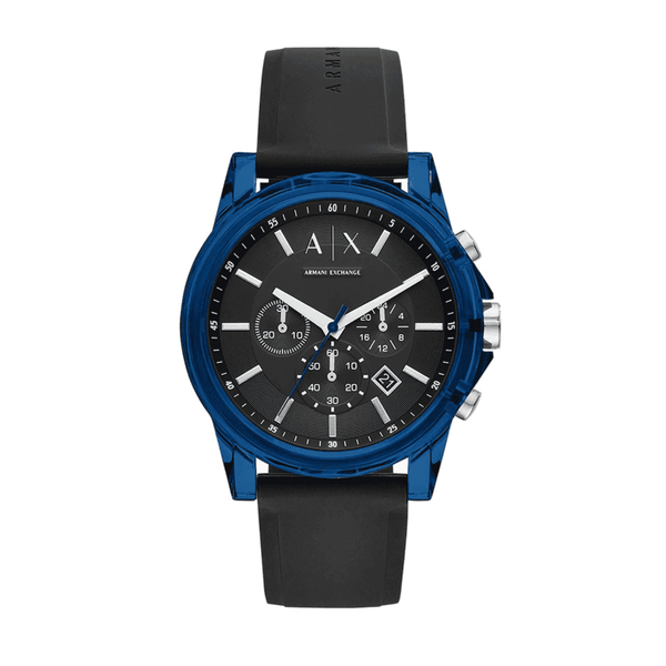 Armani Exchange Outerbanks Chronograph Black Dial Black Silicone Strap Watch For Men - AX1339