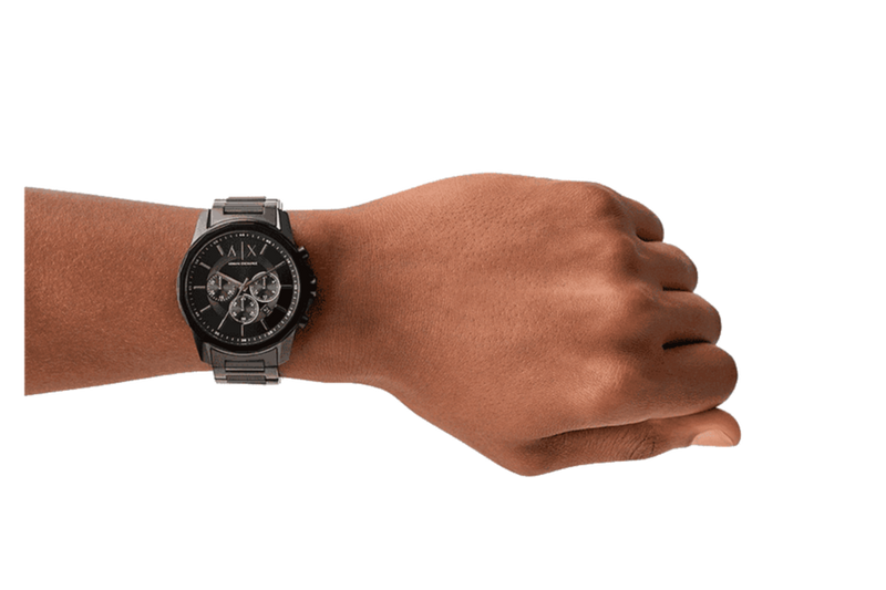Armani Exchange Banks Chronograph Black Dial Black Steel Strap Watch For Men - AX1722