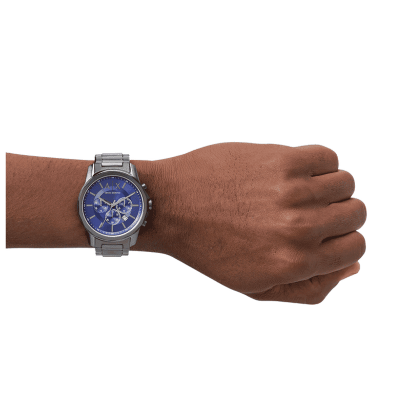 Armani Exchange Banks Chronograph Blue Dial Grey Steel Strap Watch For Men - AX1731