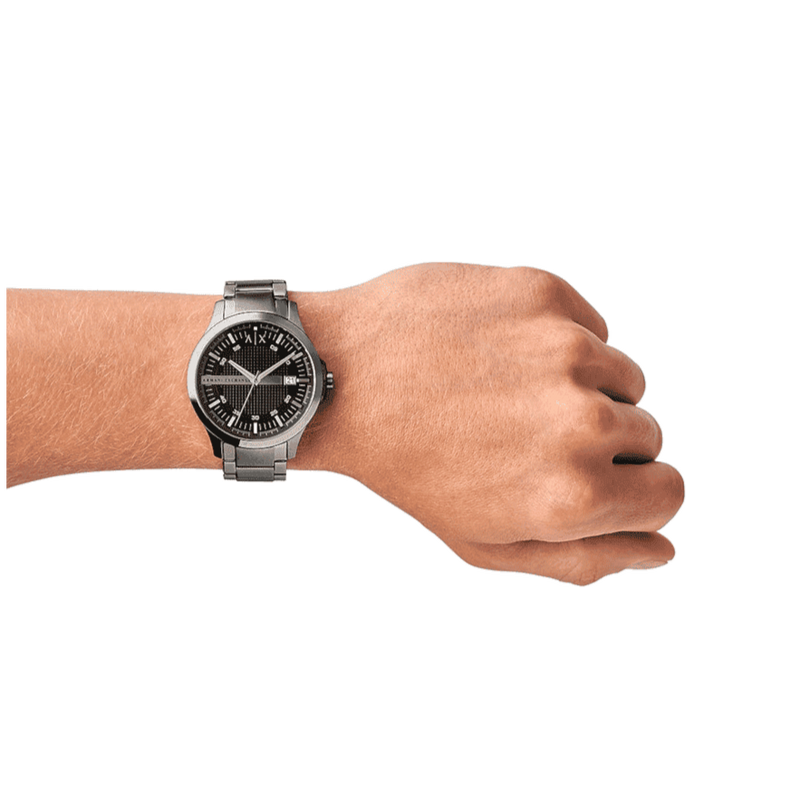 Armani Exchange Hampton Chronograph Black Dial Silver Steel Strap Watch For Men - AX2103