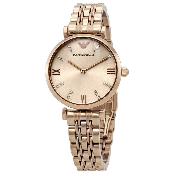 Emporio Armani T-Bar Gianni Rose Gold Dial Rose Gold Steel Strap Watch For Women - AR11059