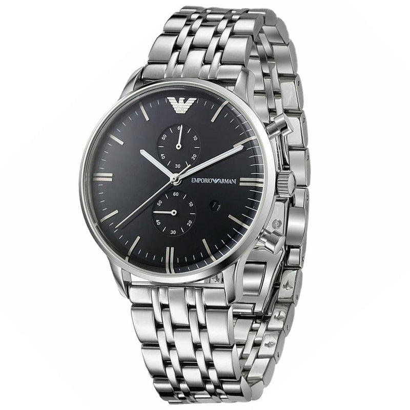 Emporio Armani Chronograph Black Dial Silver Steel Strap Watch For Men - AR0389 Buy Now By Emporio Armani